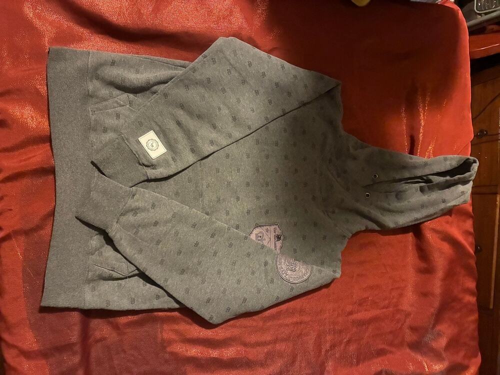 Hoodie Pullover Mens L Gray Sherpa Lined Hooded Sweatshirt Logo Crown Print